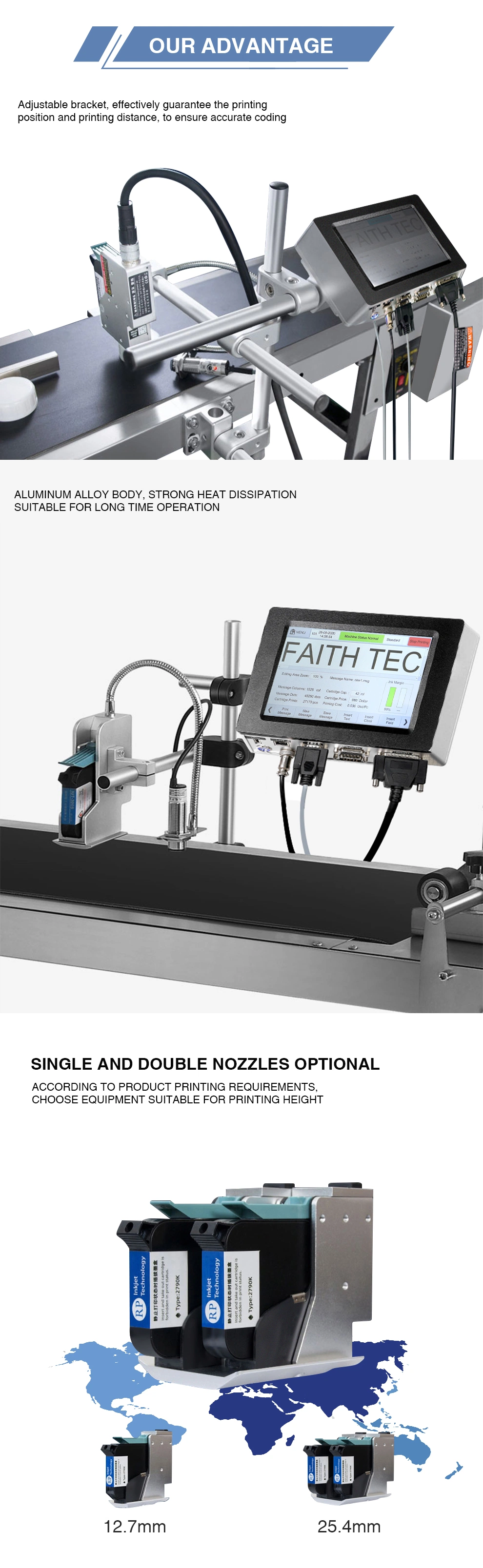 Faith OEM/ODM Tij Printer/ Batch Coding Machine /Tij/Online Tij Printer/Expiry Date Inkjet Coder /with Two Printheads Mark 50.8mm